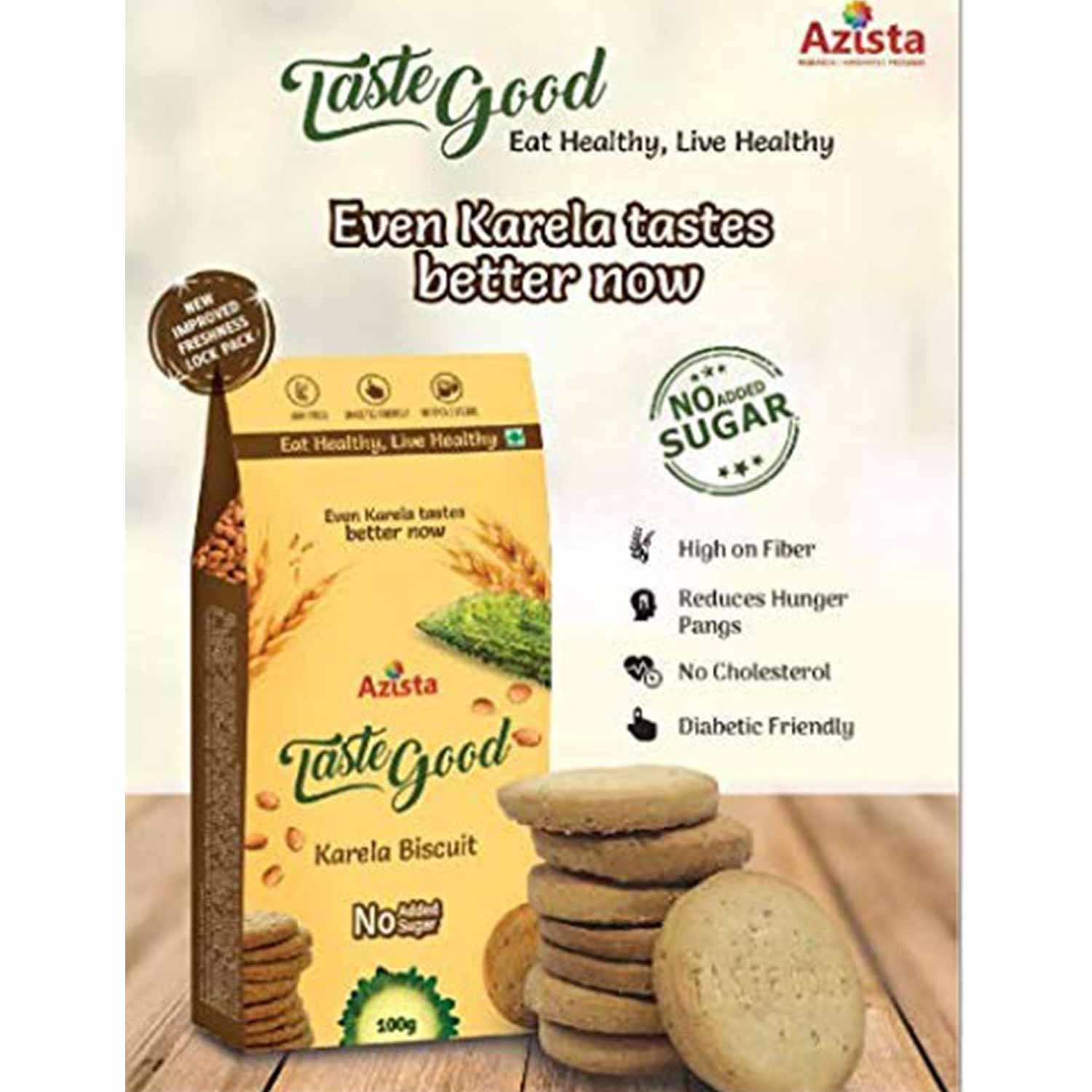 Azista's Taste Good Karela Biscuits No Added Sugar - 100 g (Buy 5 get 1 free) - Image 4