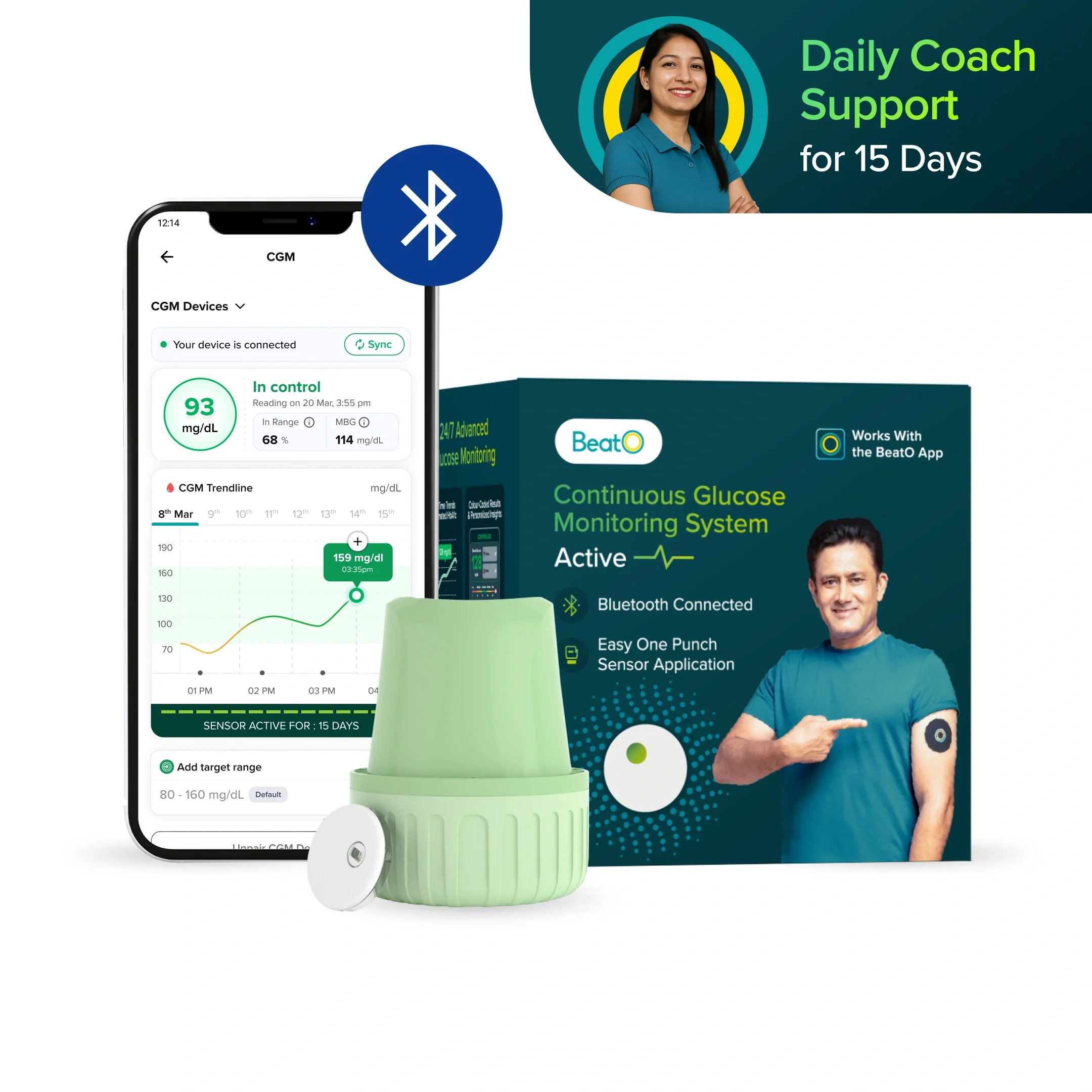 BeatO CGM Glucose Monitor for diabetes | Bluetooth Connected CGM Sugar Test Machine for home | 15-Day Glucose Tracking | No-Scan, One-Push Application - Image 15