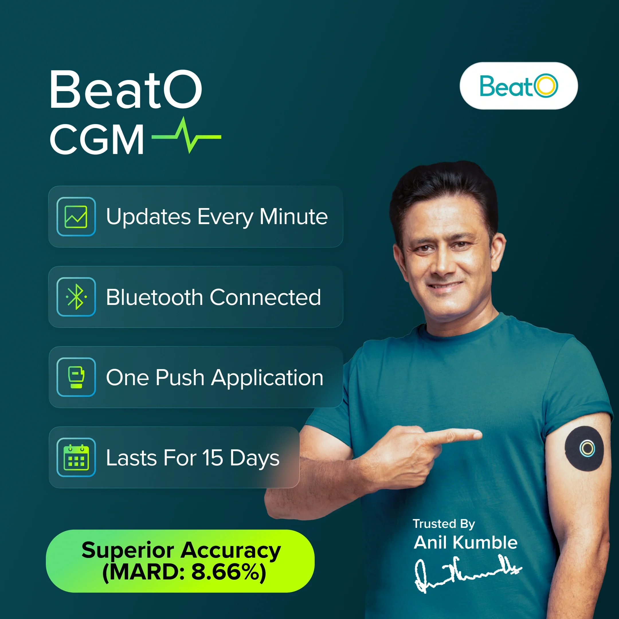 BeatO CGM + FREE Weight Management Doctor Consultation | 15-Day Real-Time Glucose Tracking | One-Push Application | Bluetooth Connected | Weight Management & Metabolic Insights - Image 3