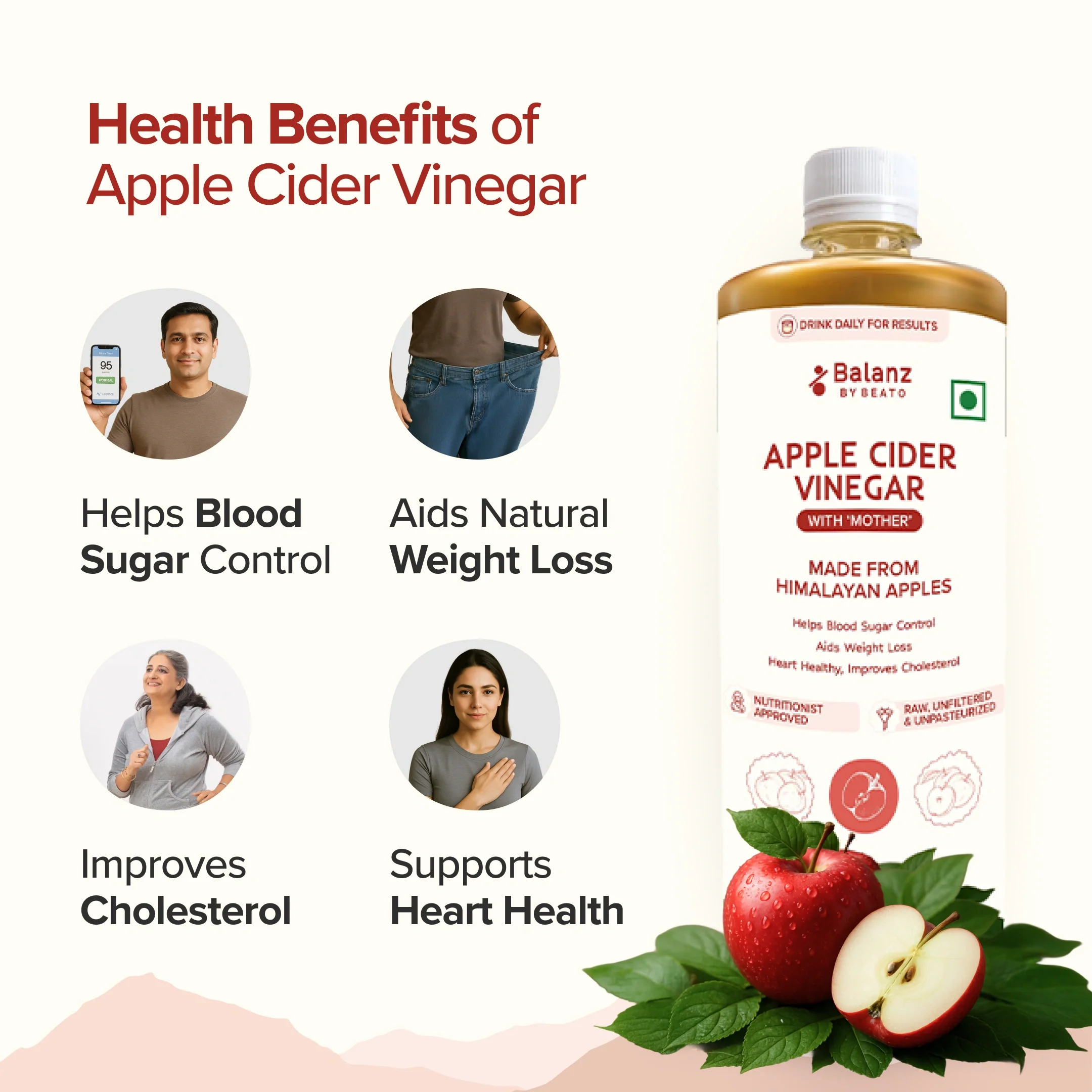 BeatO CGM Glucose Monitor 15 Days + Balanz by BeatO Apple Cider Vinegar with Mother 500 ml | Real Time Sugar Tracking | No Finger Pricks | Supports Blood Sugar Balance, Weight Management and Heart Health - Image 4