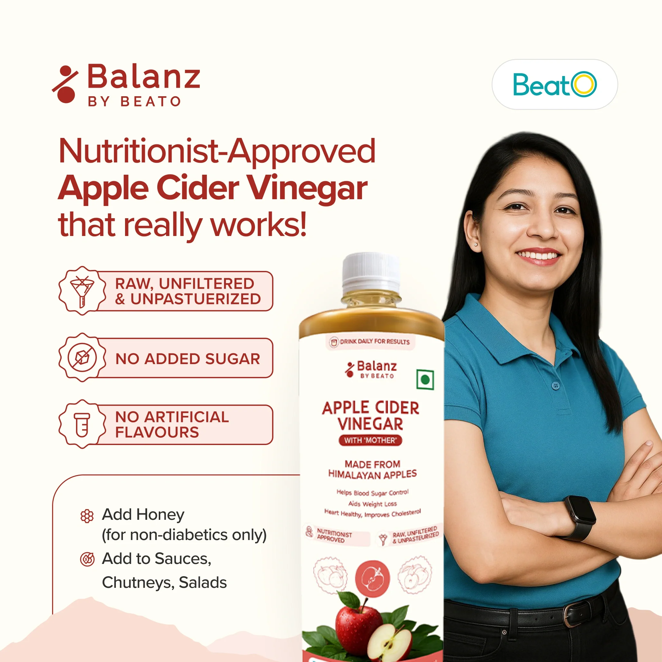 BeatO CGM Glucose Monitor 15 Days + Balanz by BeatO Apple Cider Vinegar with Mother 500 ml | Real Time Sugar Tracking | No Finger Pricks | Supports Blood Sugar Balance, Weight Management and Heart Health - Image 5