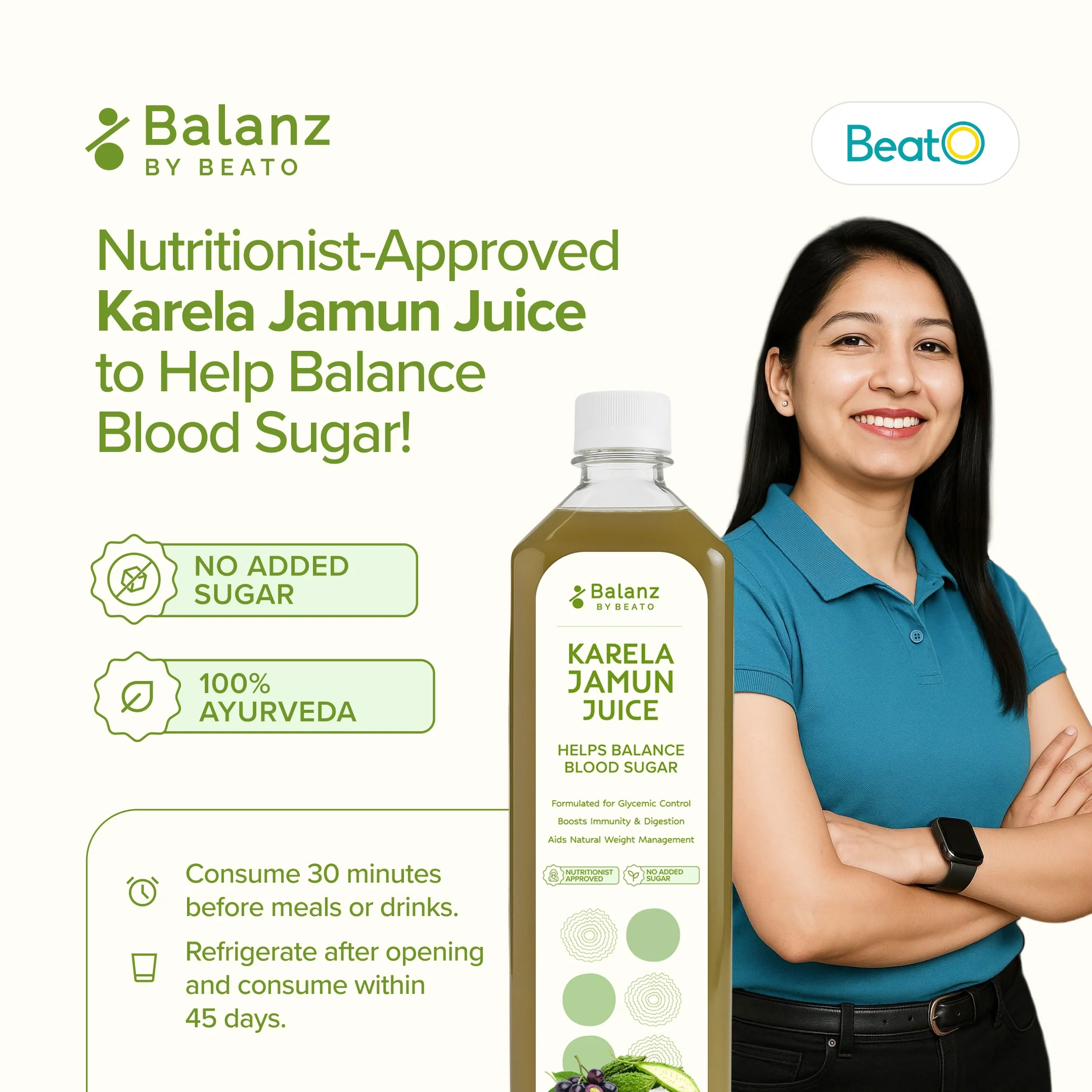 BeatO CGM Glucose Monitor 15 Days + Balanz by BeatO Karela Jamun Juice 1 L | Real Time Sugar Tracking | No Finger Pricks | Supports Blood Sugar Control, Digestion and Weight Management - Image 4