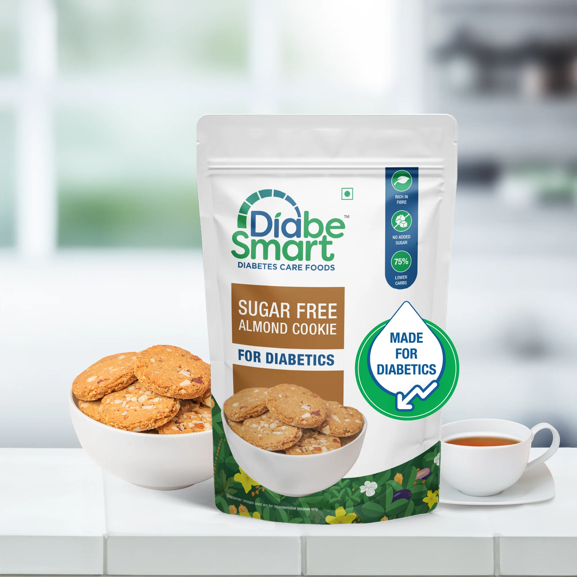DiabeSmart Diabetic Almond Cookies (100g) | Stevia Sweetened Diabetic Snacks | Sugar Free Biscuit Cookies - Image 3