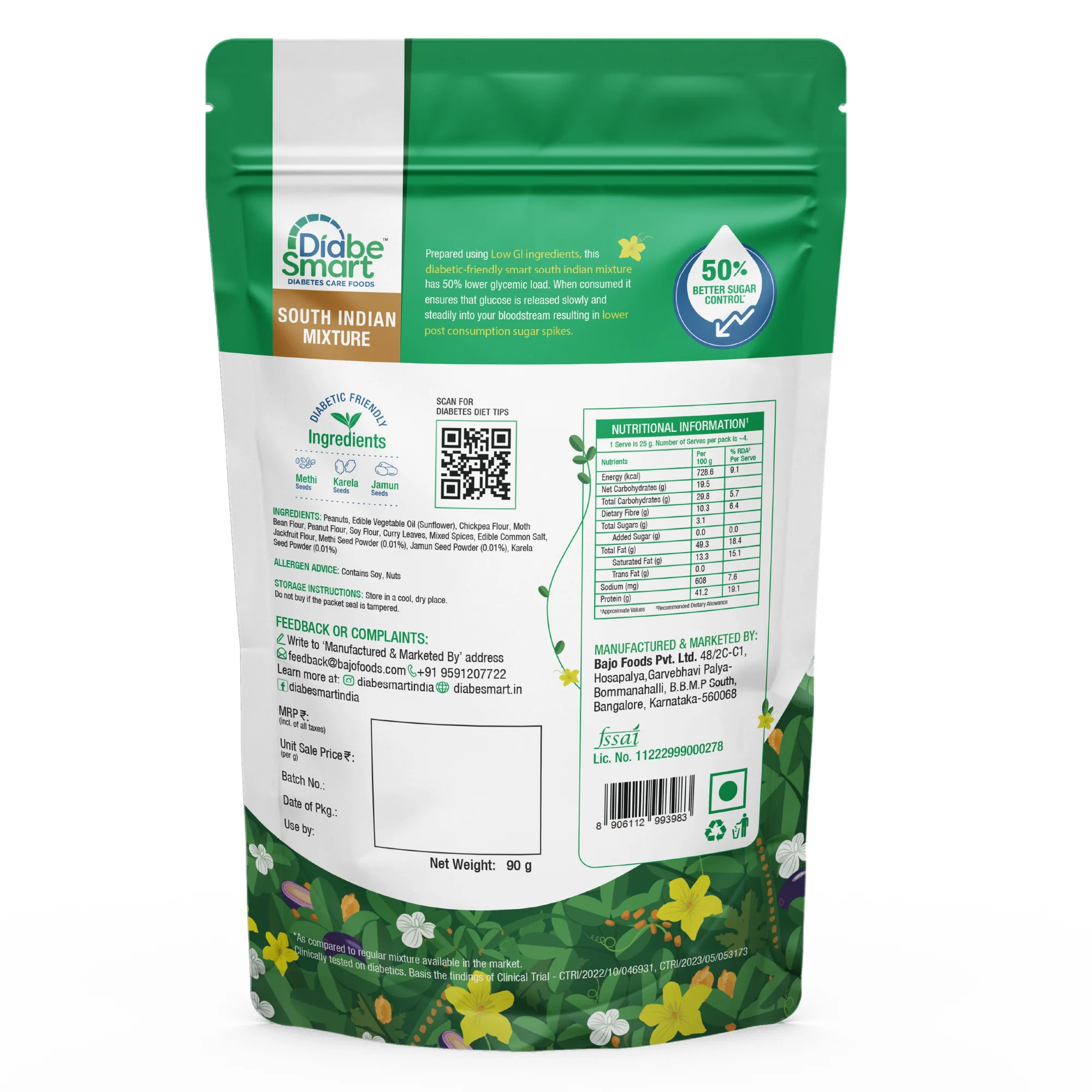 DiabeSmart Diabetic Snacks South Indian Mixture (90g) | Tested for 70% better Sugar Control | Low GL Diabetic Namkeen - Image 3