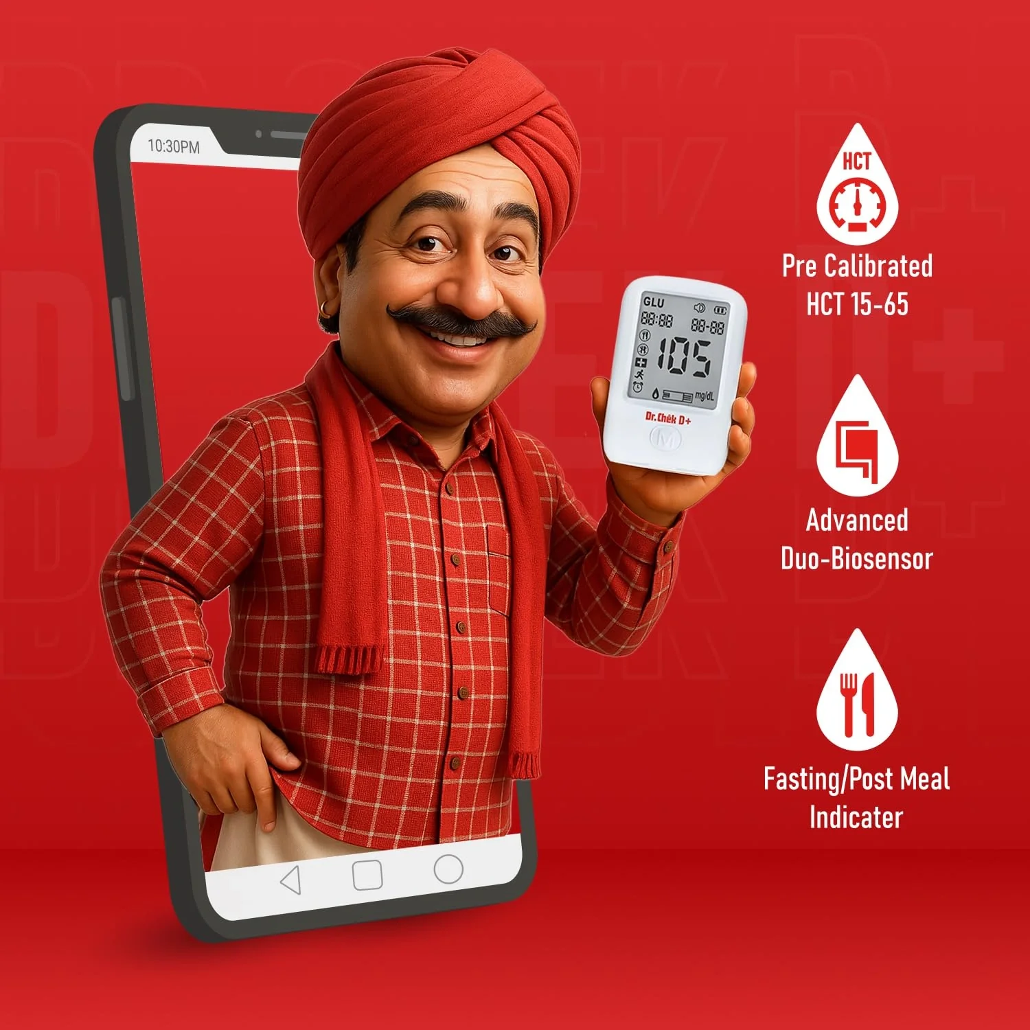 Dr. Chek D+ Blood Glucose Meter Kit (25 Strips 25 Lancets) | Glucometer Monitoring Device - Image 4