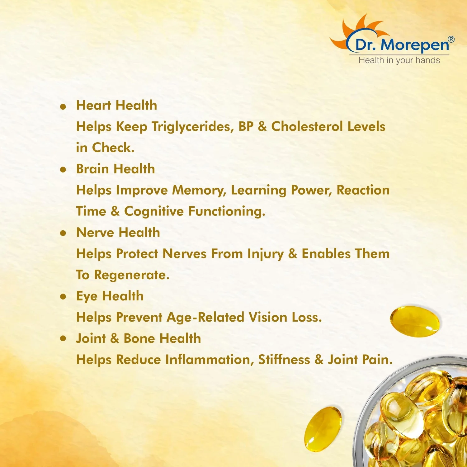 Dr. Morepen COD Liver Oil Capsules With Natural Omega 3, Vitamin A & D | 100 Softgels - Image 3