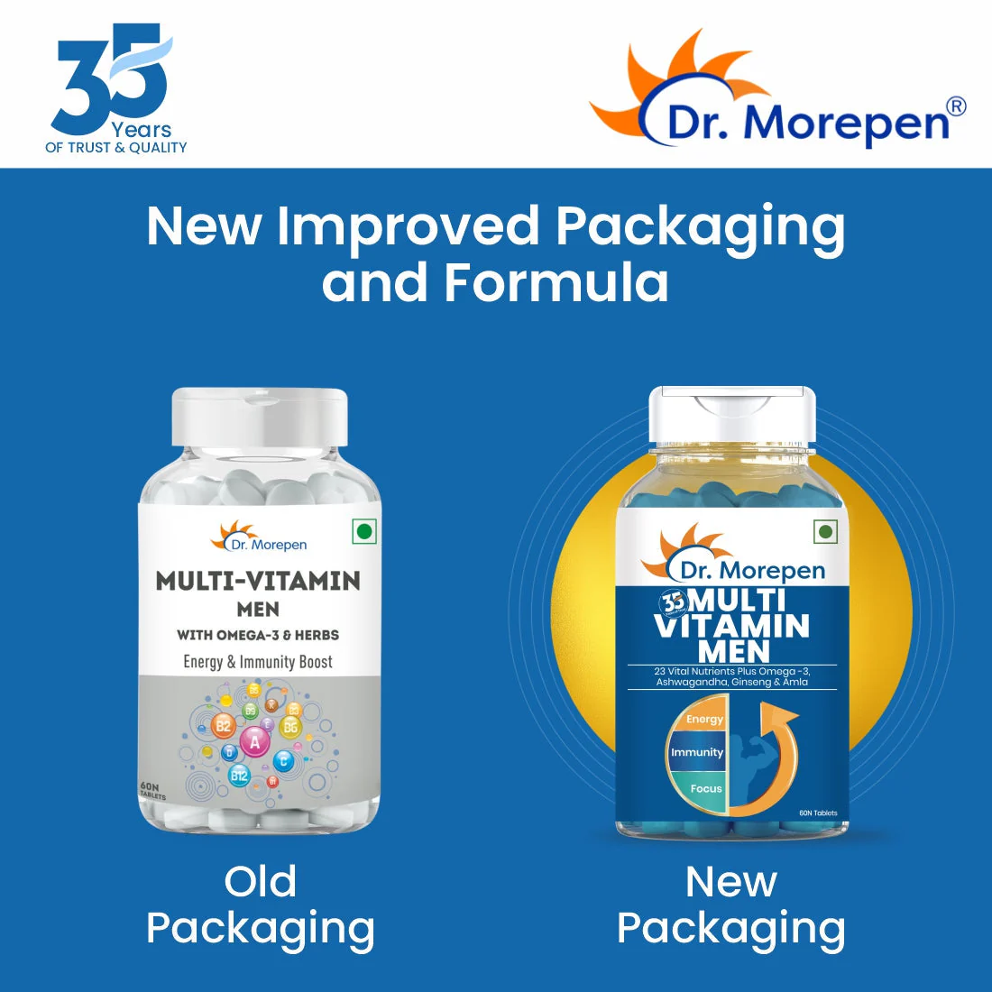 Dr. Morepen Multivitamins For Men With Omega 3 & Herbs | Energy & Immunity Booster Supplement - 60 Veg Tablets - Image 4