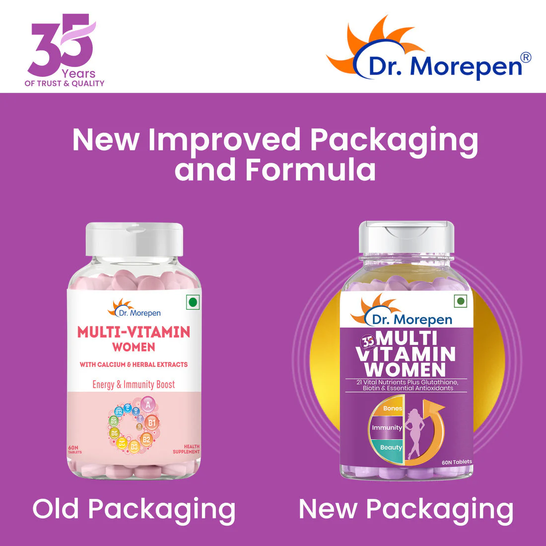 Dr. Morepen Multivitamins For Women With Calcium & Herbal Extracts | Energy & Immunity Booster Supplement - 60 Veg Tablets - Image 3