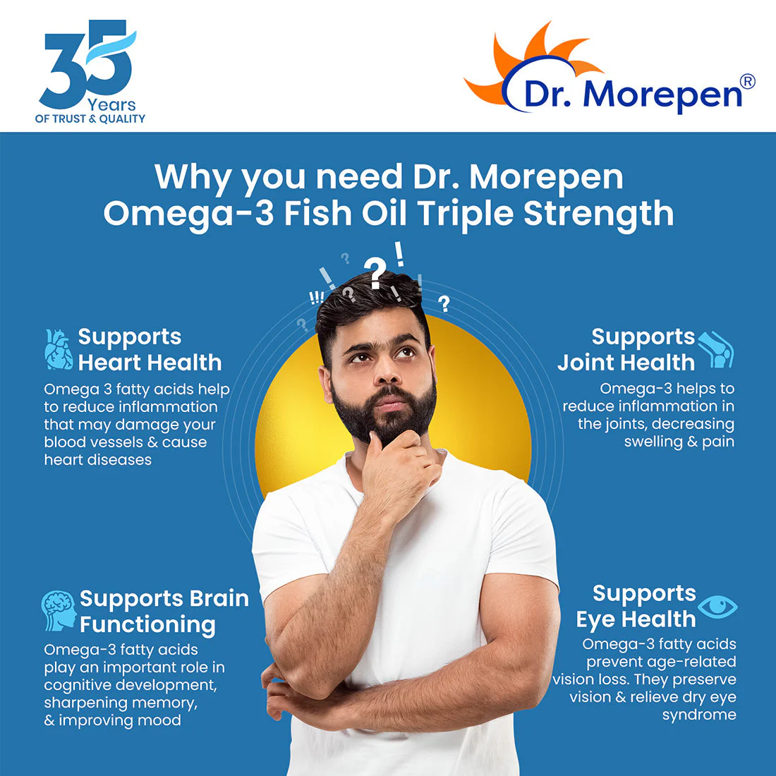 Dr. Morepen Omega 3 Deep Sea Fish Oil Triple Strength | 1250mg with 900mg DHA & EPA | |High Potency Fish Oil | Maintains Heart and Brain Health, Strengthens Bones & Joints | 60 Softgels - Image 4