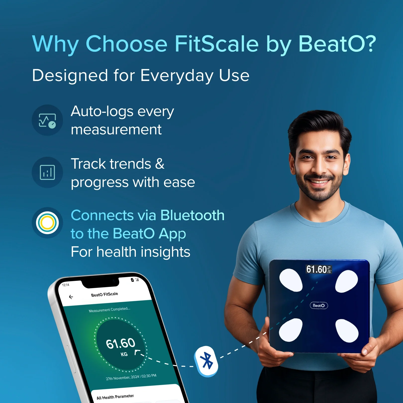 FitScale by BeatO Body Composition Scale | 4 Electrodes for Accuracy | 18 advanced metrics| Full body composition analysis  | Connects via Bluetooth to BeatO App| Android Only - Image 4