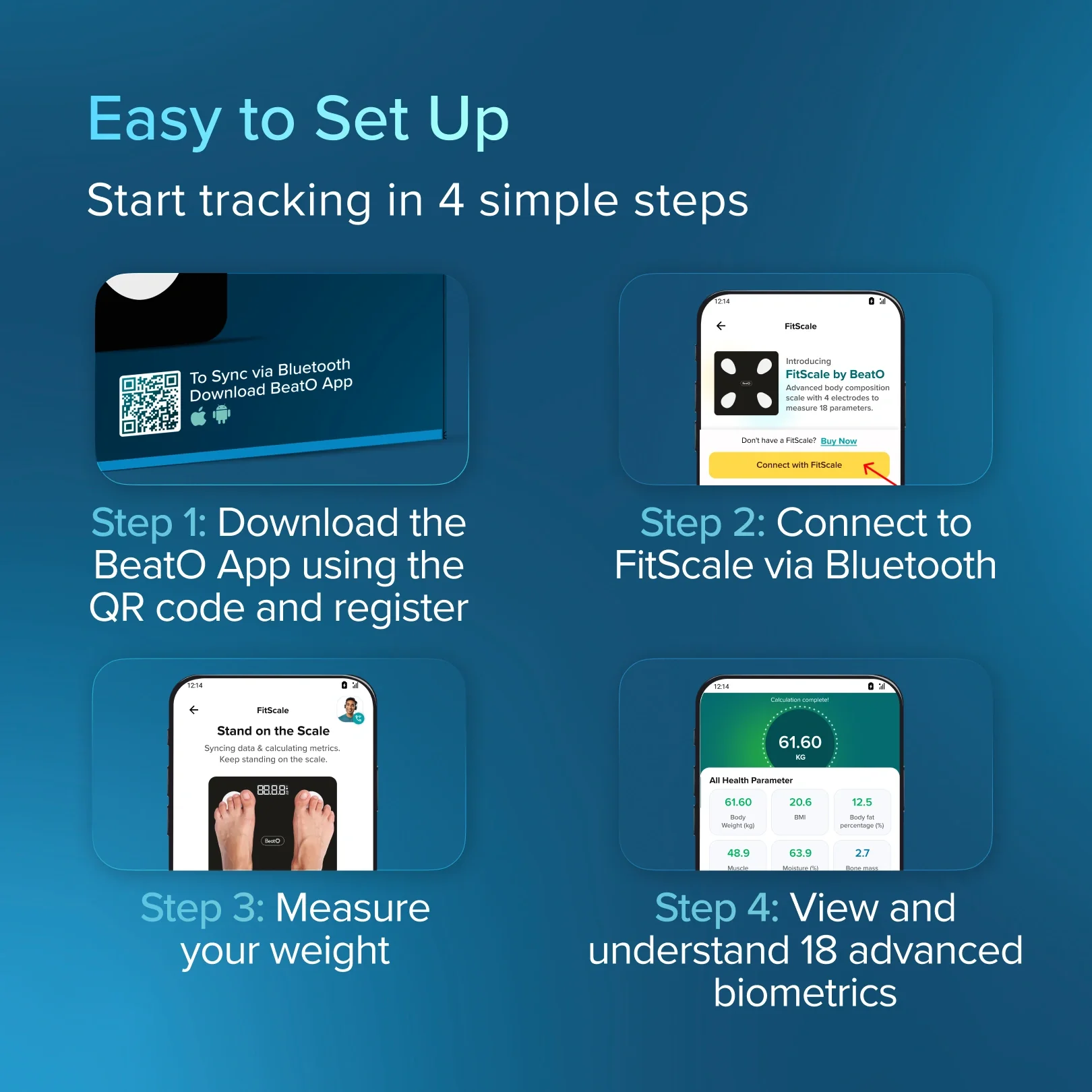 FitScale by BeatO Body Composition Scale | 4 Electrodes for Accuracy | 18 advanced metrics| Full body composition analysis  | Connects via Bluetooth to BeatO App| Android Only - Image 6