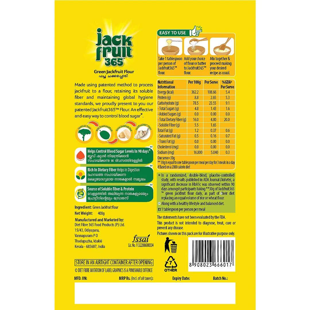 Jackfruit365 Green Jackfruit Flour- Helps Control Sugar - 400g - Image 4