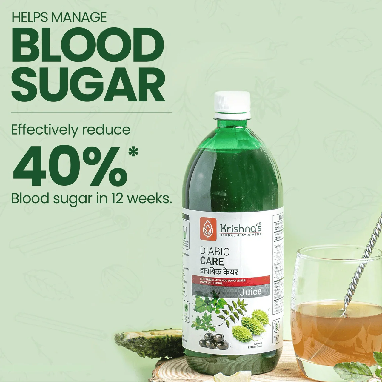 Krishna's Diabic Care Juice - 1000 ml | Blend of 11 herbs Methi, Amla, Karela, Jamun, Kutki, Guduchi & 5 other herbs to manage sugar levels | Health Drink | Made in India - Image 8