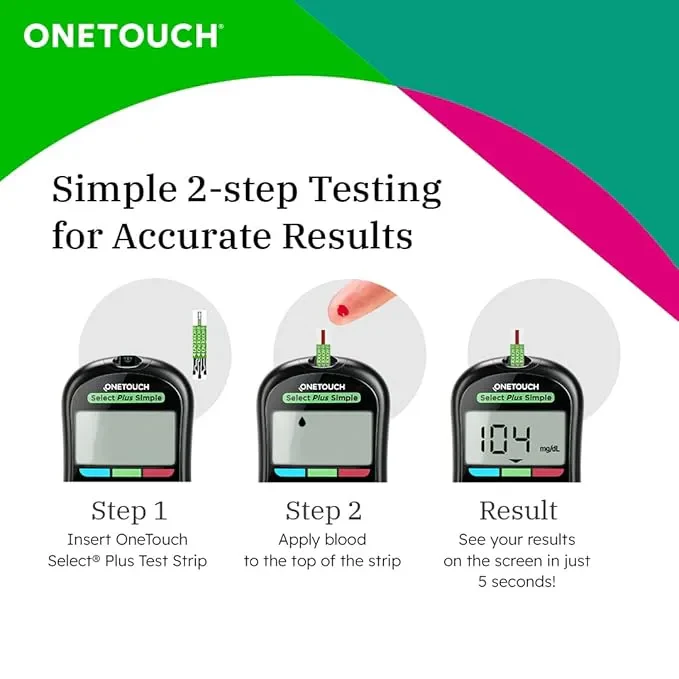 OneTouch Select Plus Simple glucometer machine | FREE 10 Test Strips + 10 Sterile Lancets + 1 Lancing device - Image 3