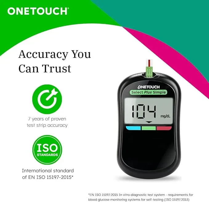 OneTouch Select Plus Simple glucometer machine | FREE 10 Test Strips + 10 Sterile Lancets + 1 Lancing device - Image 4
