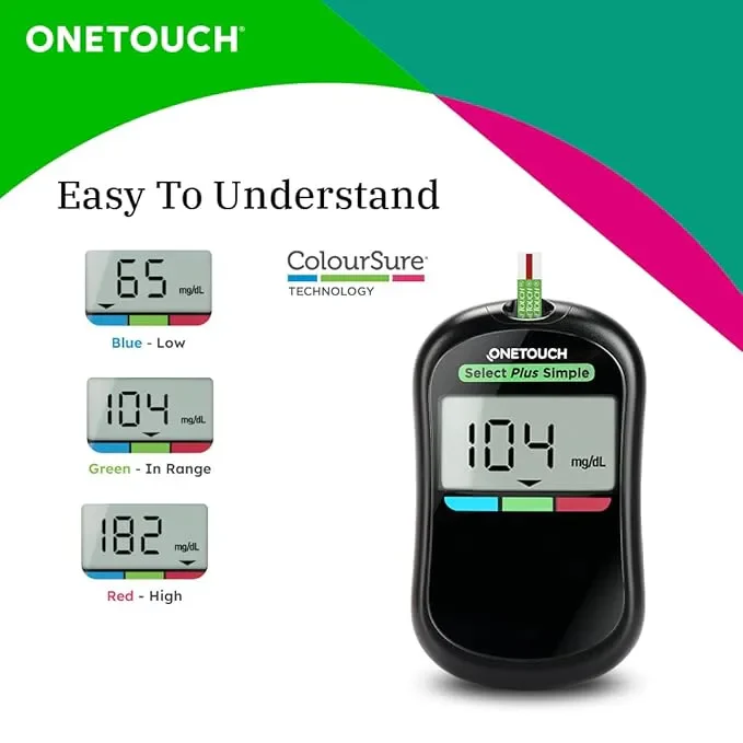 OneTouch Select Plus Simple glucometer machine | FREE 10 Test Strips + 10 Sterile Lancets + 1 Lancing device - Image 5