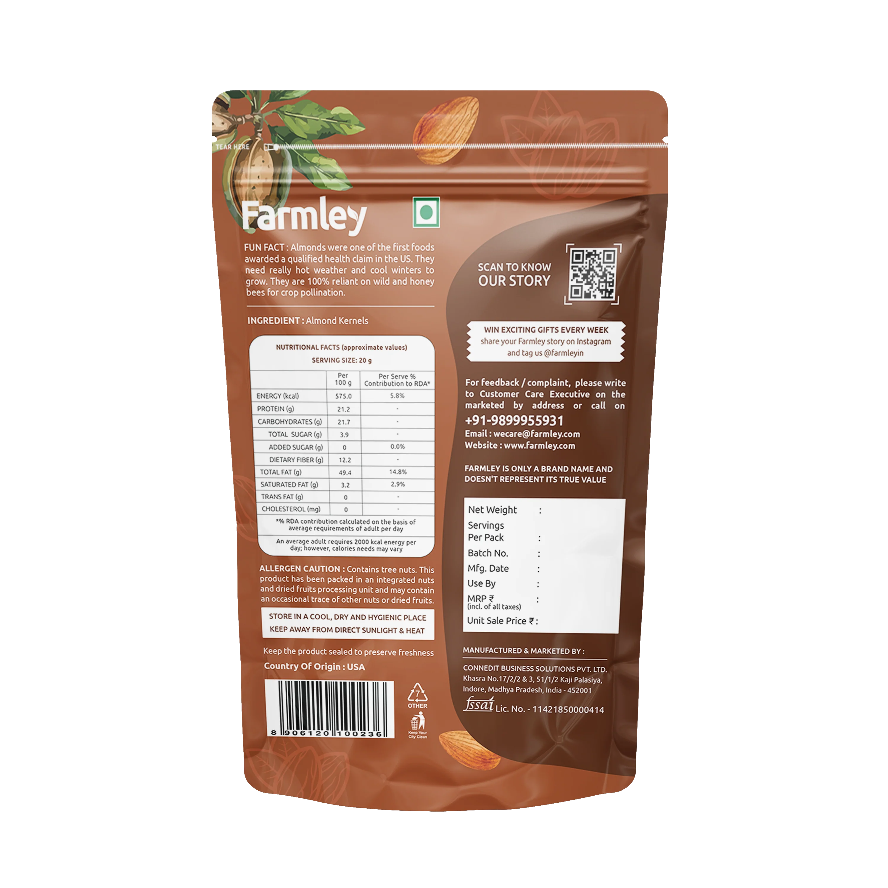 Premium California Almonds Farmley Standee Pouch (250 g) - Image 5