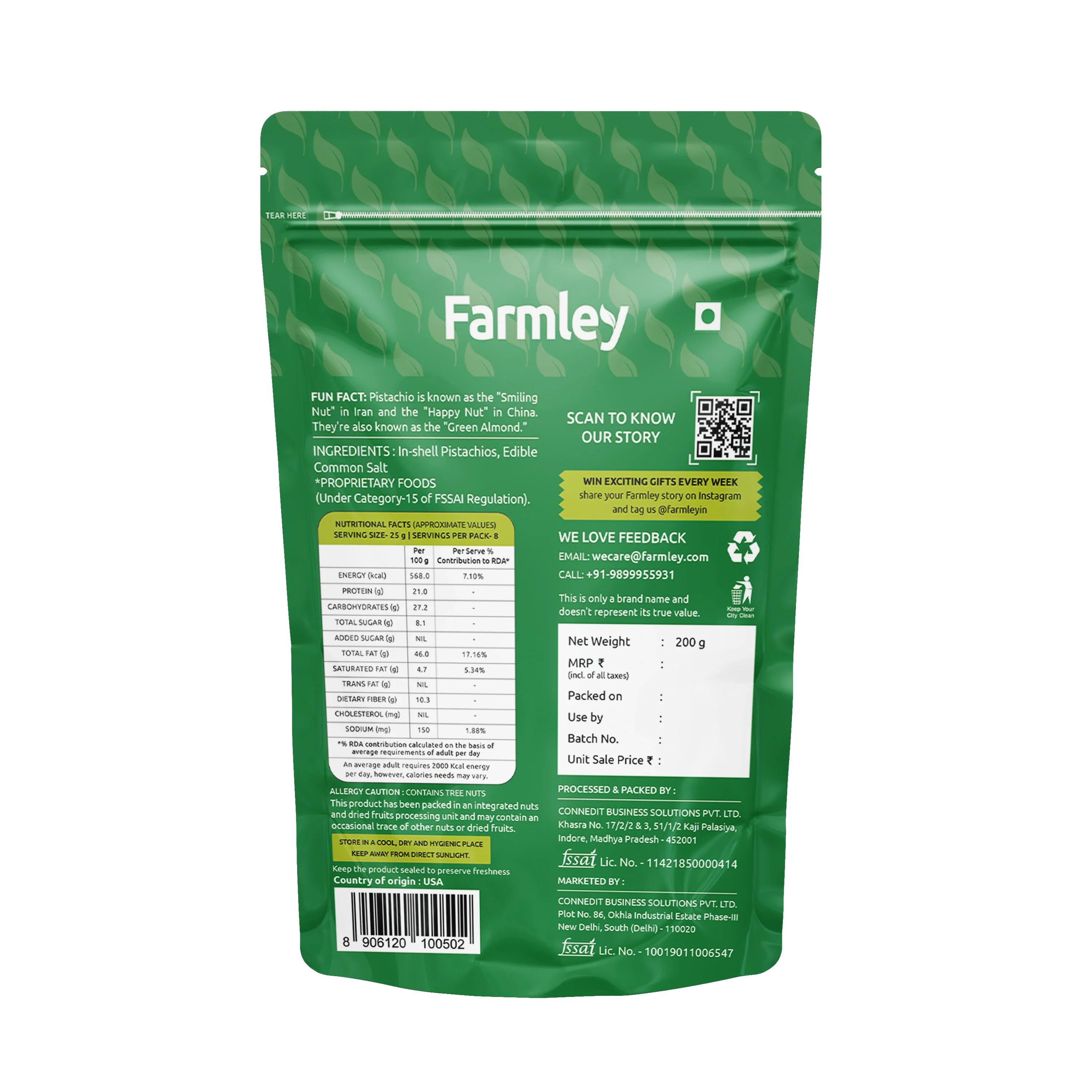 Premium California Roasted Salted Pistachios Farmley Standee Pouch 200 g - Image 5