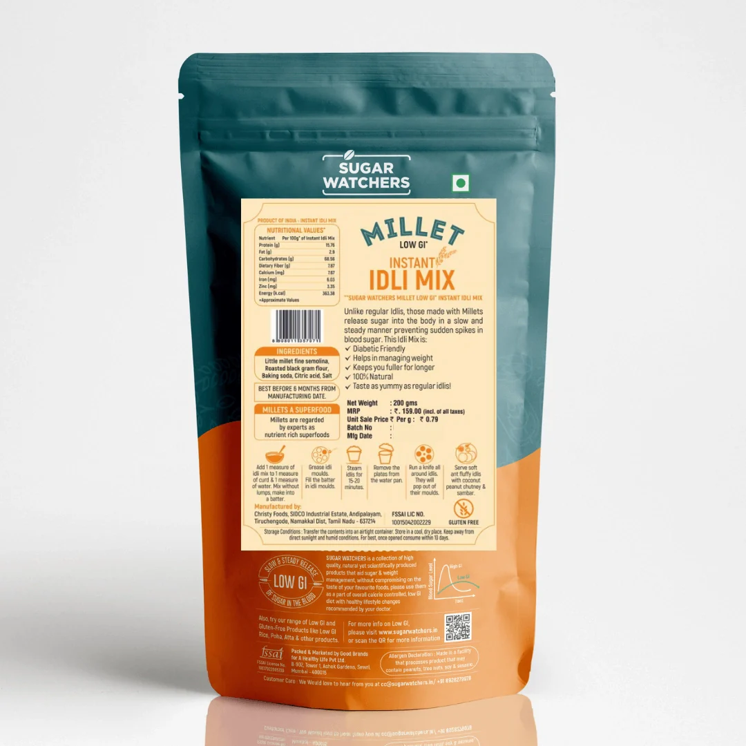 Sugar Watchers Millet Instant Idli Mix | No Maida | Low GI | Diabetic Friendly | For Weight Loss | 100% Natural - No palm oil or preservatives | Sustainable and Vegan | Good For Heart Health | Suitable for Kids and good for entire family | 200g - Image 3